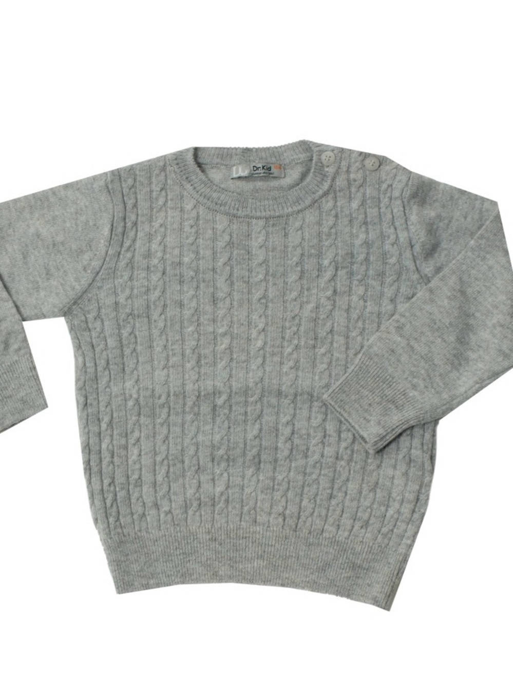 DKny Kids Gray Cable-Knit Crewneck Sweater with Shoulder Buttons